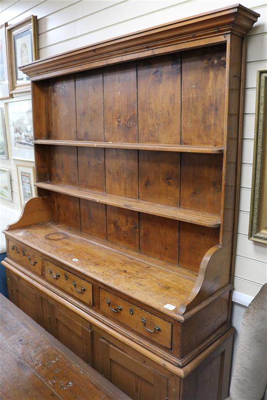 An early 19th century pine dresser, W.154cm